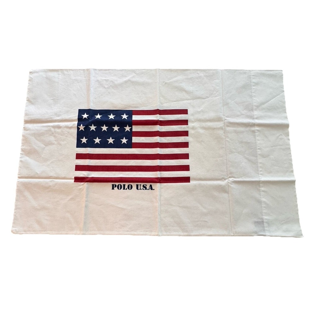 VTG 90s Ralph Lauren Polo USA American‎ Flag Standard Cotton Pillow Cases Set 2